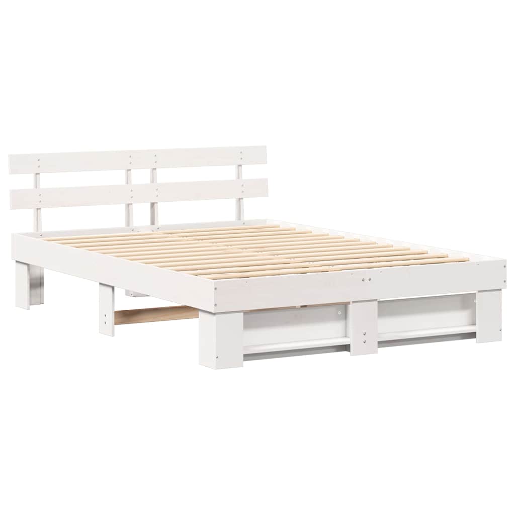 Bed Frame with Headboard White 140 x 200 cm Solid pine wood